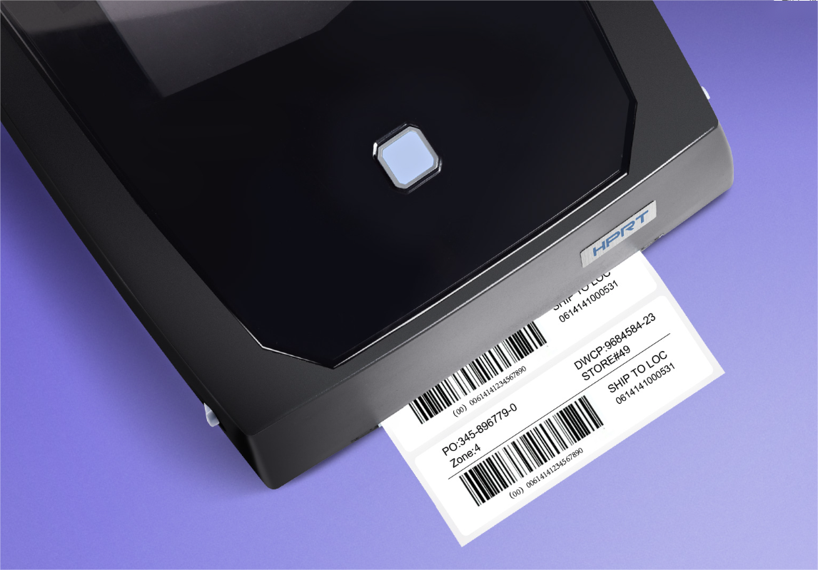 A label being printed from a impressora de códigos de barras