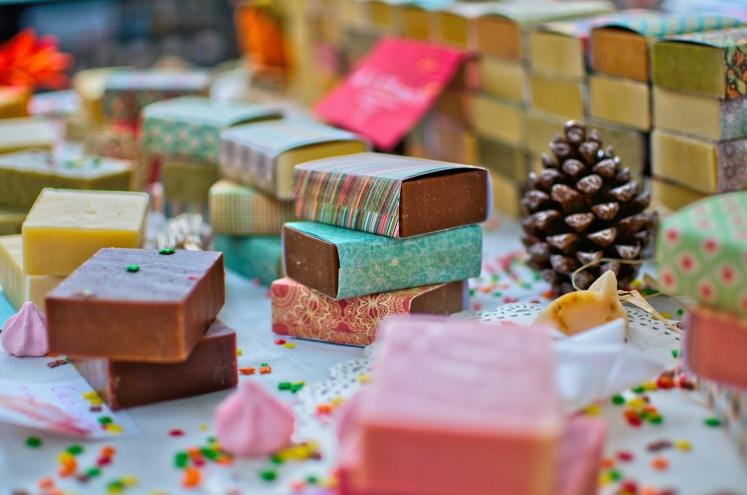 Colouful handmade soap bars stacked
