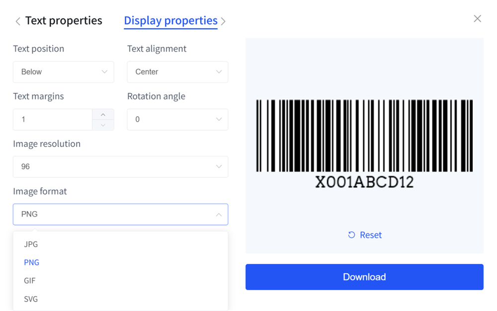 gerador de códigos de barras com vários formatos de imagem