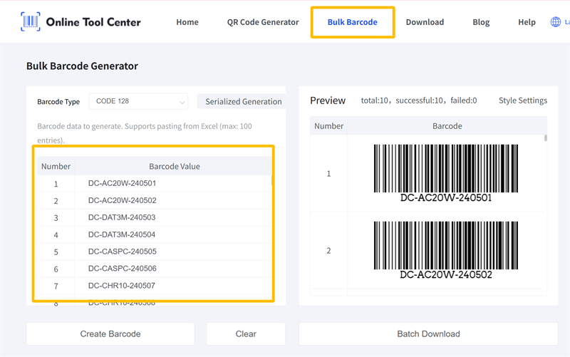 bulk barcode generator gerador de códigos de barras em massa