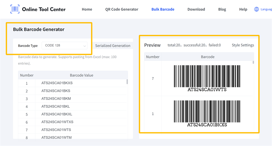 bulk barcode generator gerador de códigos de barras em massa