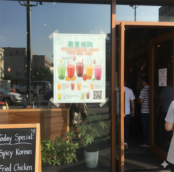 C&oacute;digo QR em um cartaz promocional na entrada da loja