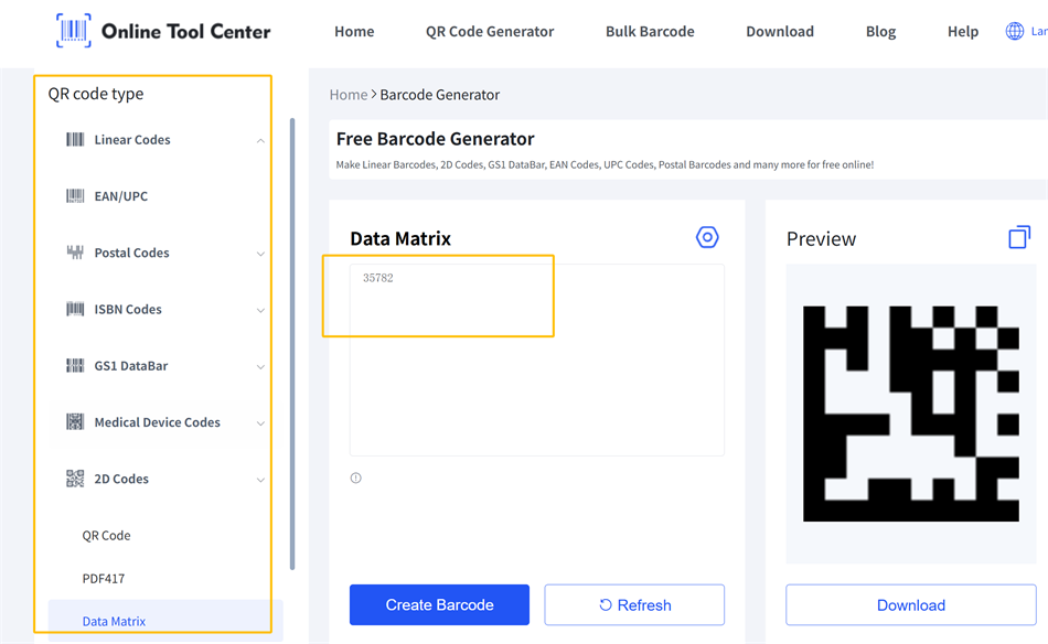 Gerador de c&oacute;digo DataMatrix