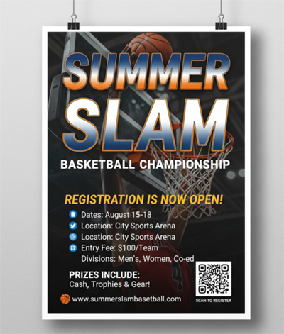 Registro de torneio de basquete com c&oacute;digo QR