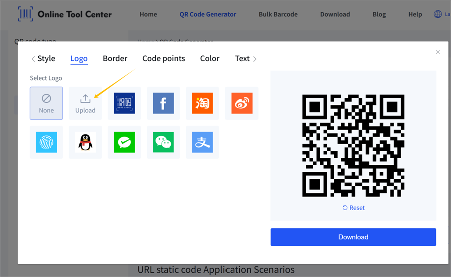 upload logo no gerador de c&oacute;digo qr