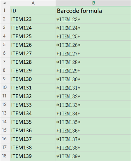 Id do ativo excel
